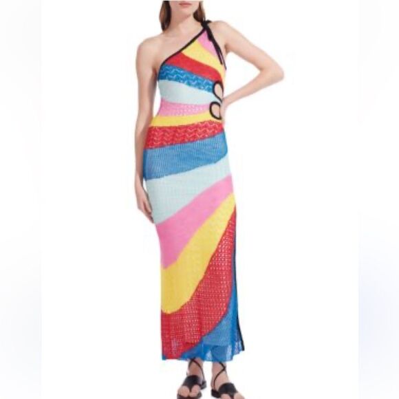 New STAUD Alpes Rainbow Crochet Maxi Dress Large Revolve - Picture 13 of 15